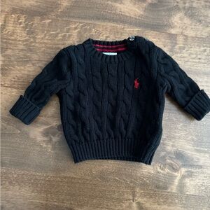 Ralph Lauren Black Knit Sweater with Red Accent